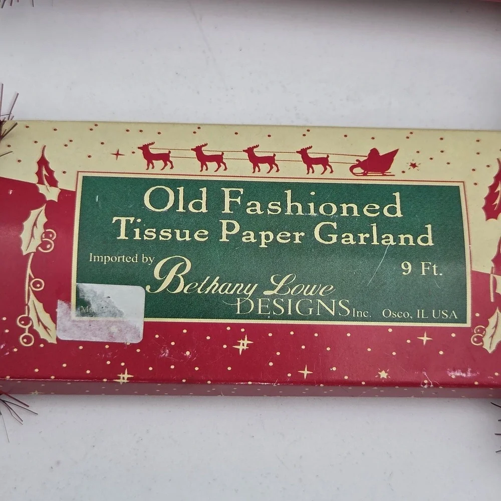 Lots of 2 Vintage Style Bethany Lowe Old Fashioned Tinsel Garland Red 9 ft.